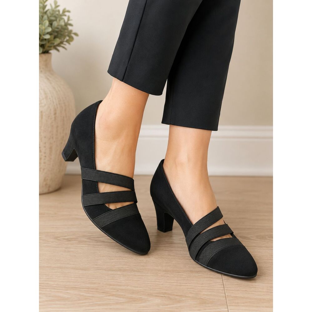 Easy Street Black Elastic Strap Dress Shoes Pumps Women's Size 7.5M Heels